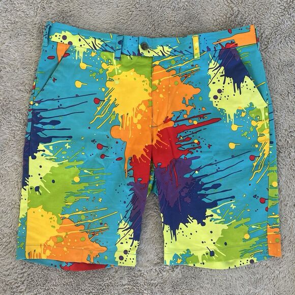 Loudmouth Men’s Golf Shorts 38 Blue Paint Splatter Colorful Casual Athletic 11” - Picture 1 of 4